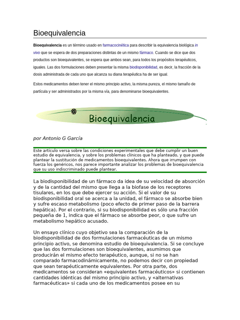 Bioequivalencia | PDF