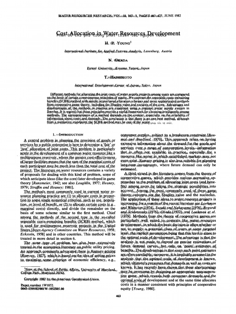 Cost Allocation in Water Resources Development DICH | PDF
