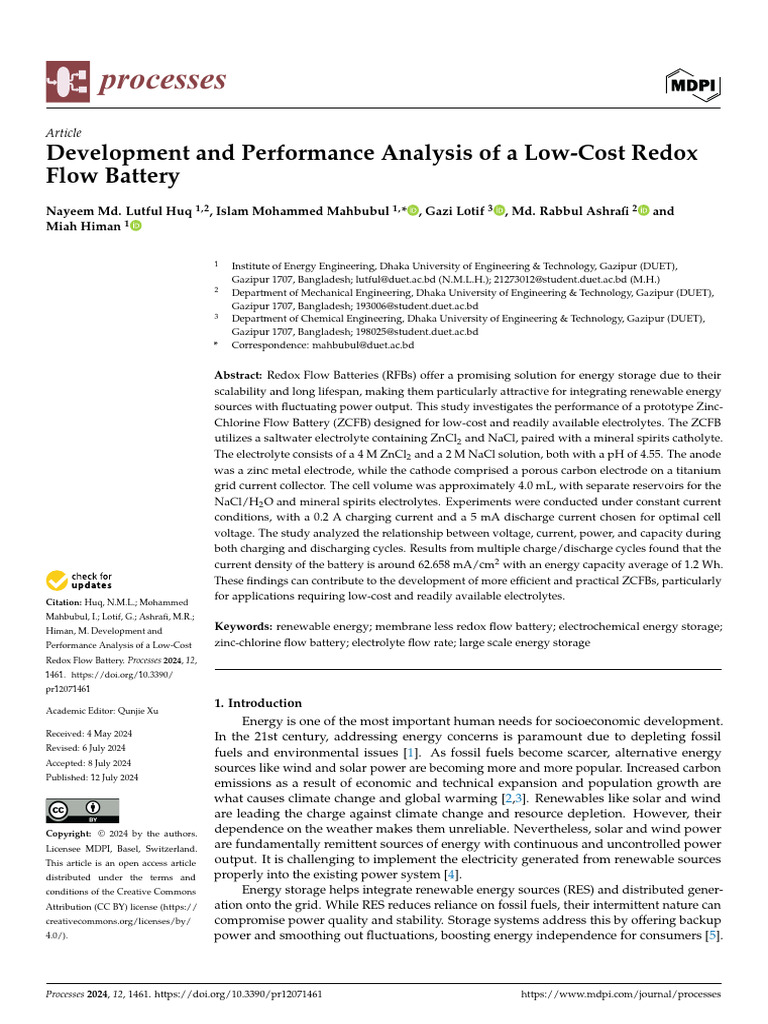 Development and Performance Analysis of A Low-Cost Redox Flow Battery | PDF