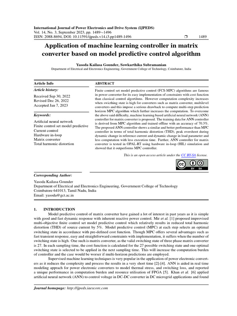 ML-Based Control for Matrix Converters | PDF | Power Inverter | Control ...