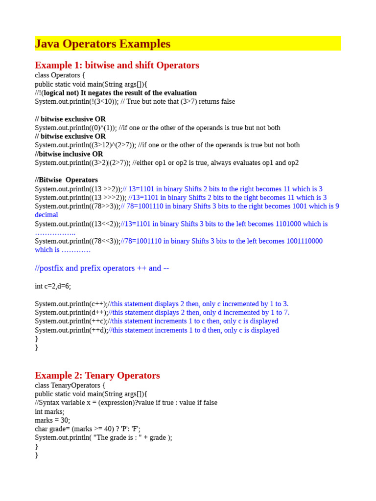 Java Operator Exercise | PDF