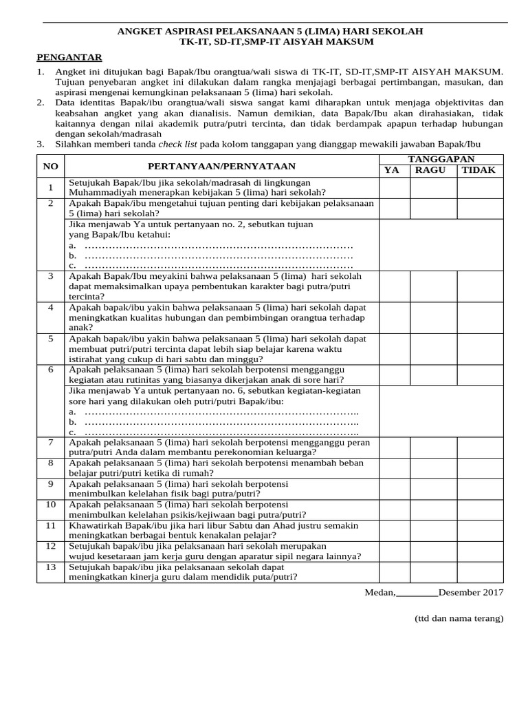 Angket Aspirasi 5 Hari Sekolah PDF