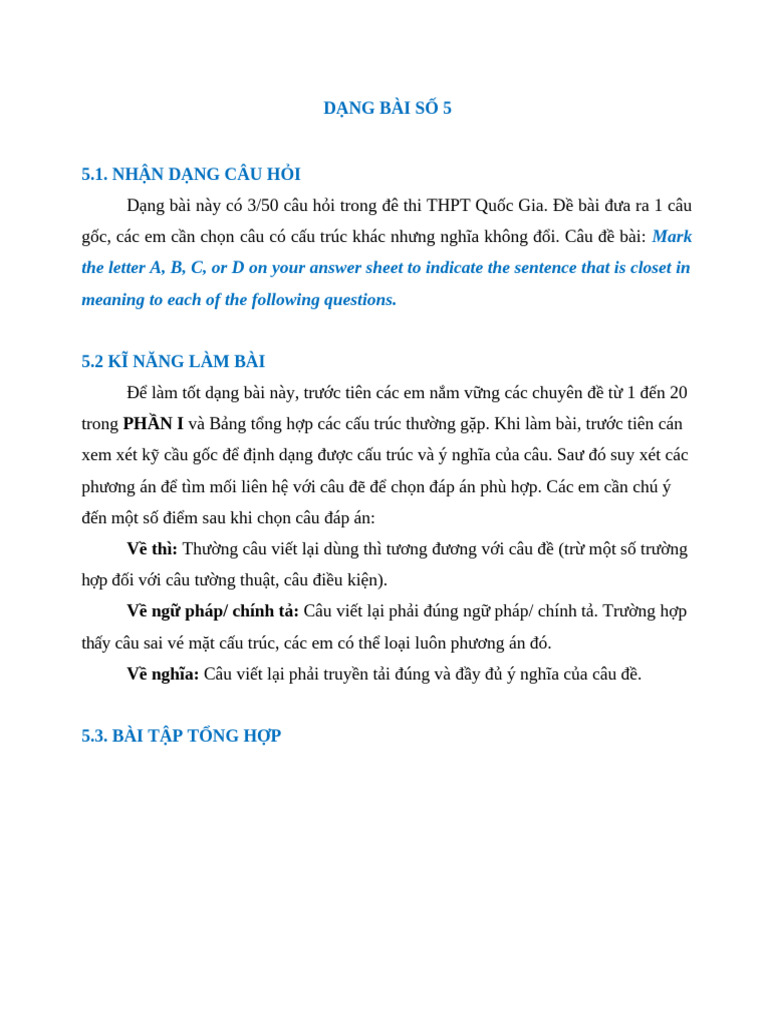 DẠNG BÀI SỐ 5 HS | PDF