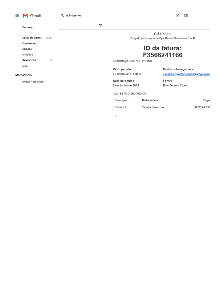 Recibo da epic games f2406050343156623 udilonpierryprofissional gmail