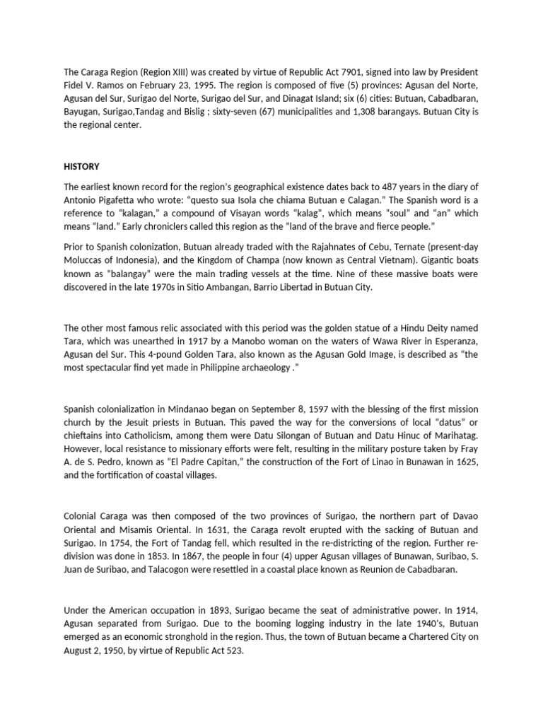 Overview of Caraga Region History and Geography | PDF | Philippines ...