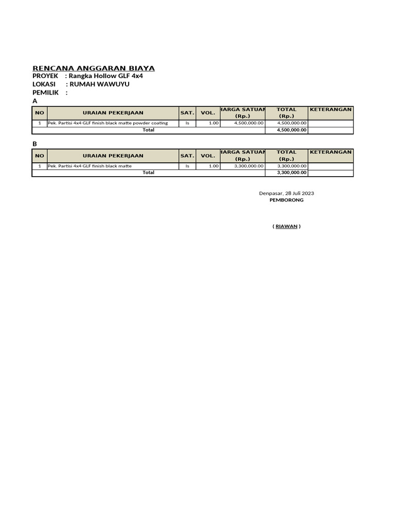 RAB Rangka Hollow GLF 4x4 | PDF