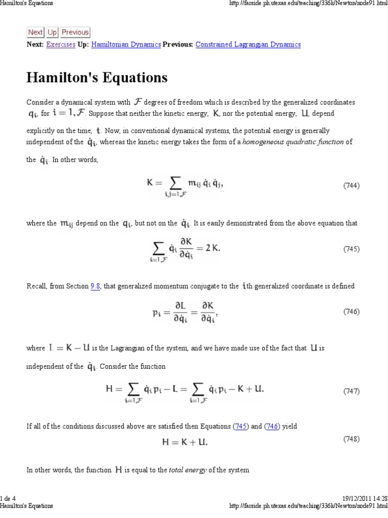 Understanding Hamilton's Equations | PDF | Hamiltonian Mechanics ...