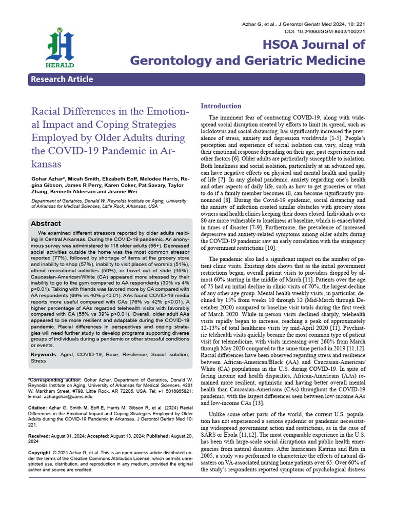 Racial Differences in The Emotional Impact and Coping Strategies ...