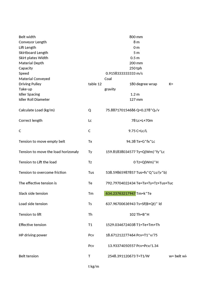 Conveyor Belt Tension and Speed Calculations | PDF | Belt (Mechanical ...