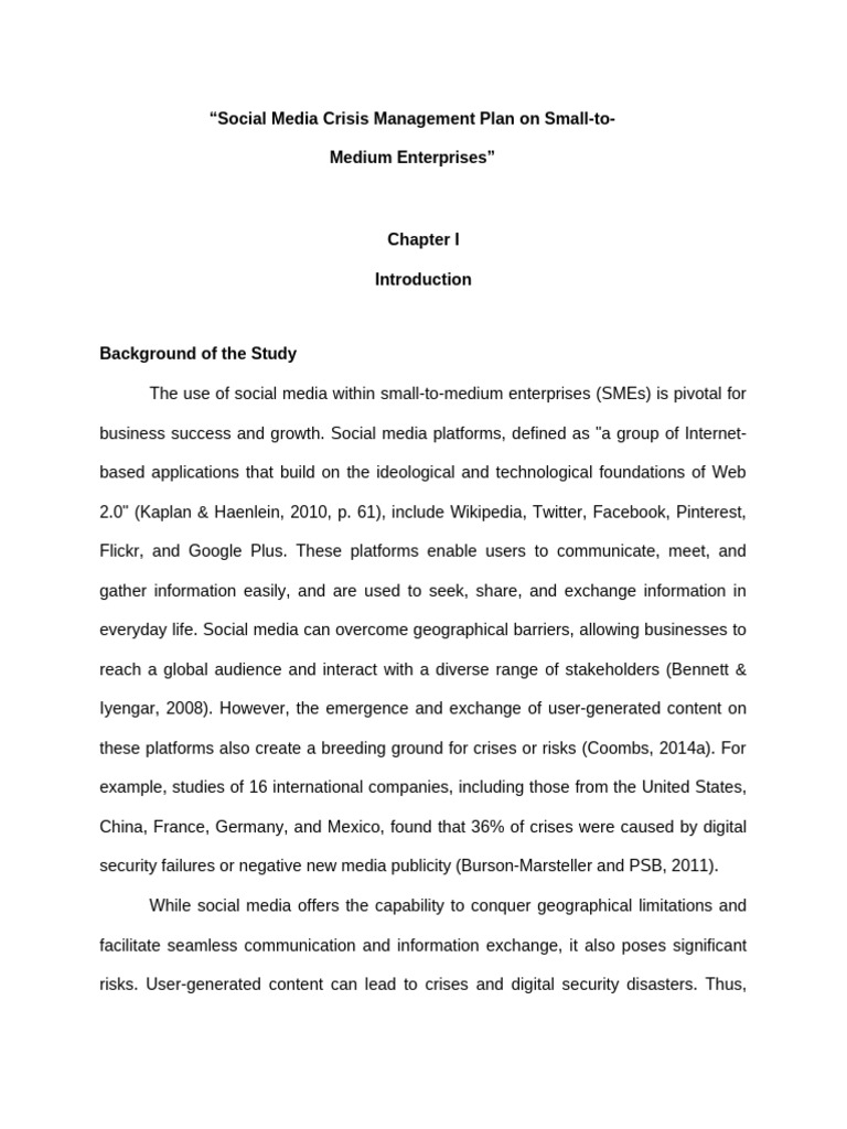 Social Media Crisis Management Plan On Small To Medium Enterprises | PDF
