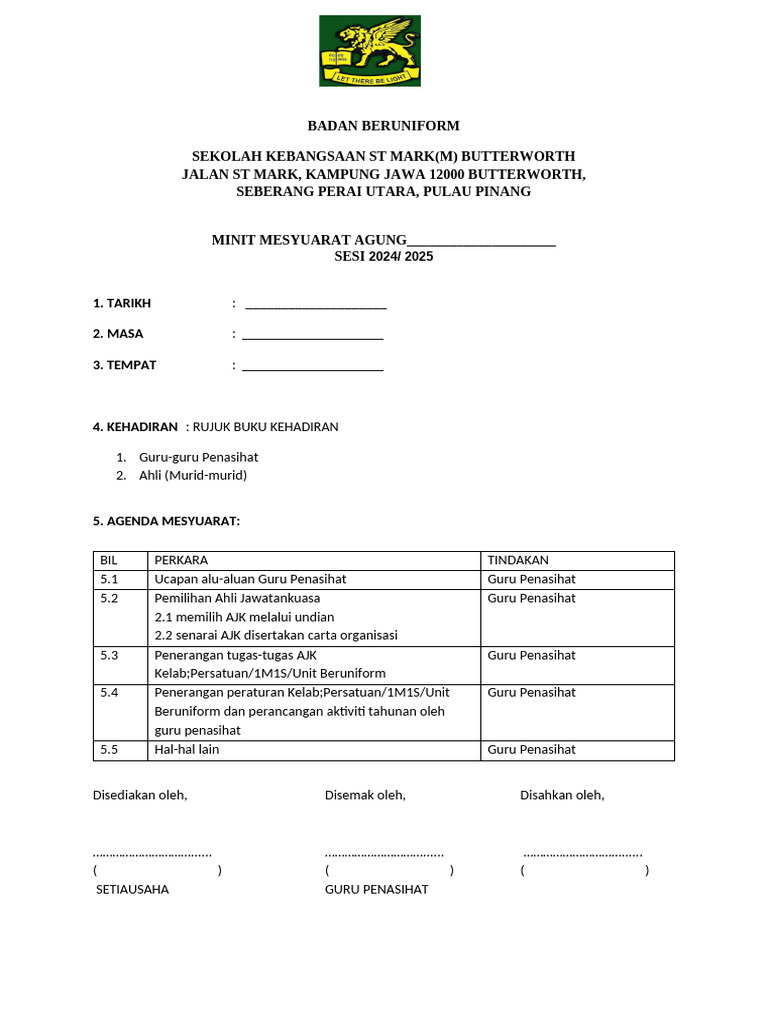 Format Minit Mesyuarat Agong | PDF