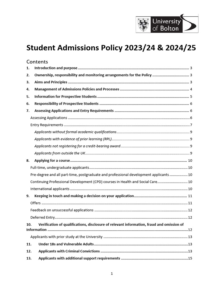 Student Admissions Policy 24 25 | PDF