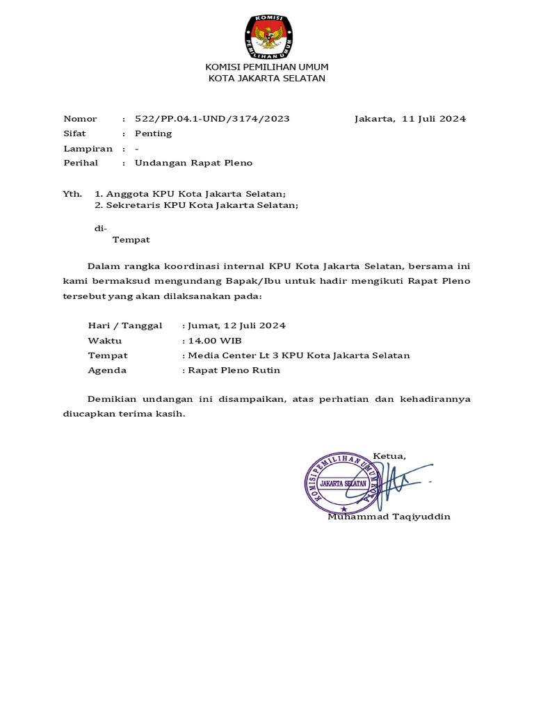 Undangan Rapat Pleno (12 Juli 24) | PDF