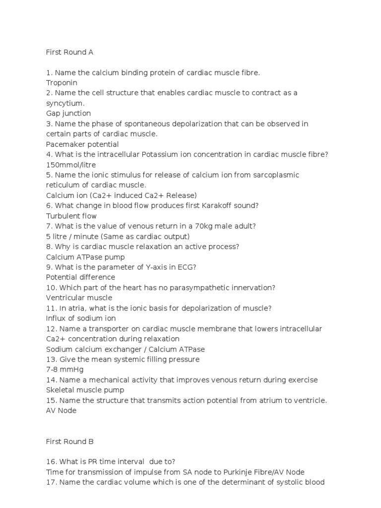 Physio Quiz Heart Blood Pressure