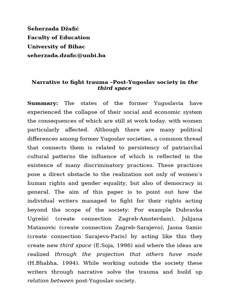 Narrative Therapy in Post-Yugoslav Society | PDF | Psychological Trauma ...
