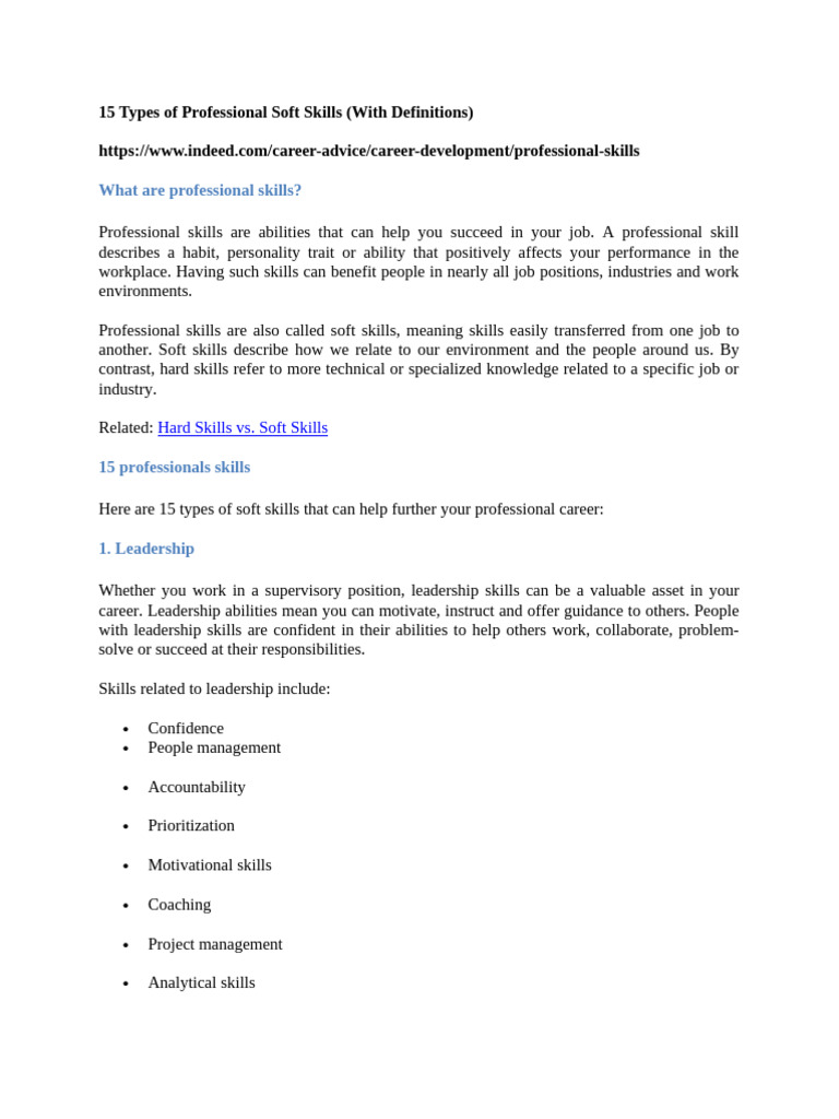 15 Types of Professional Soft Skills | PDF
