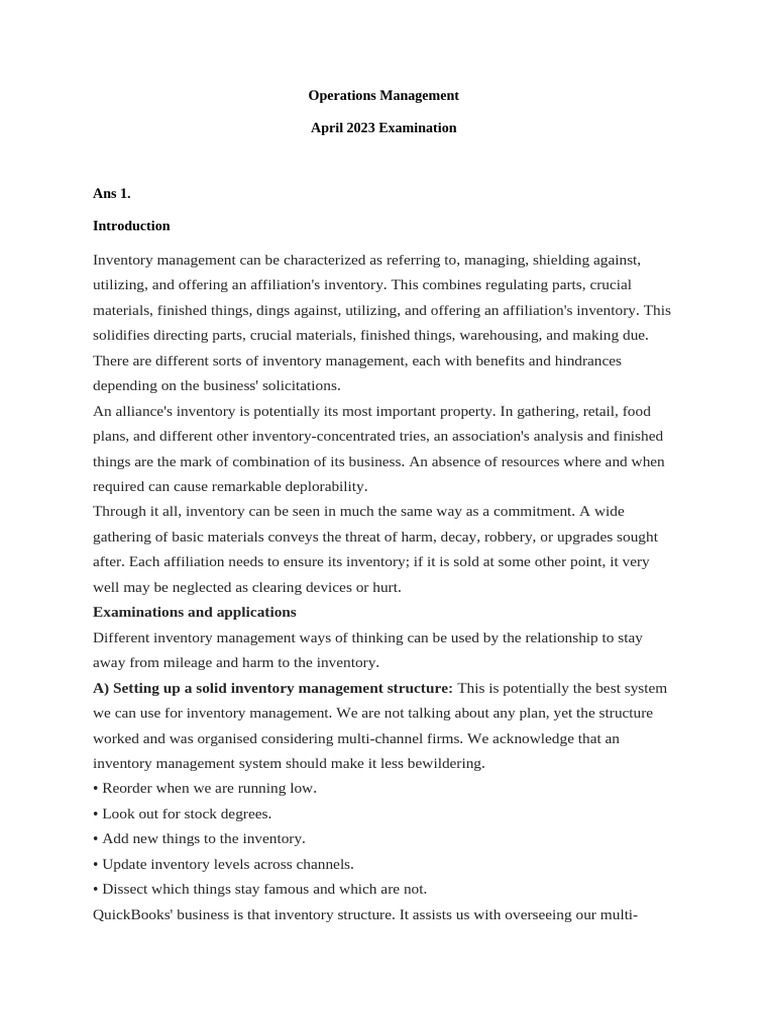 Operations Management - A - SR | PDF