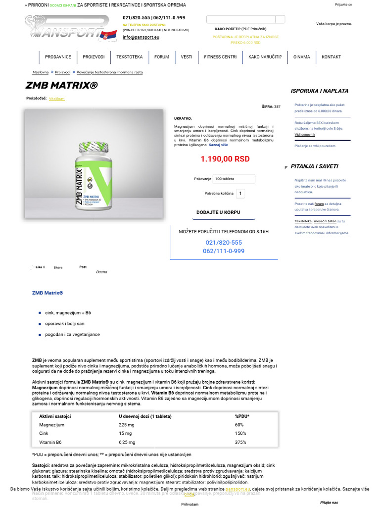 ZMB Matrix® Povećanje Testosterona I Hormona Rasta, - ZMA - Povećava ...