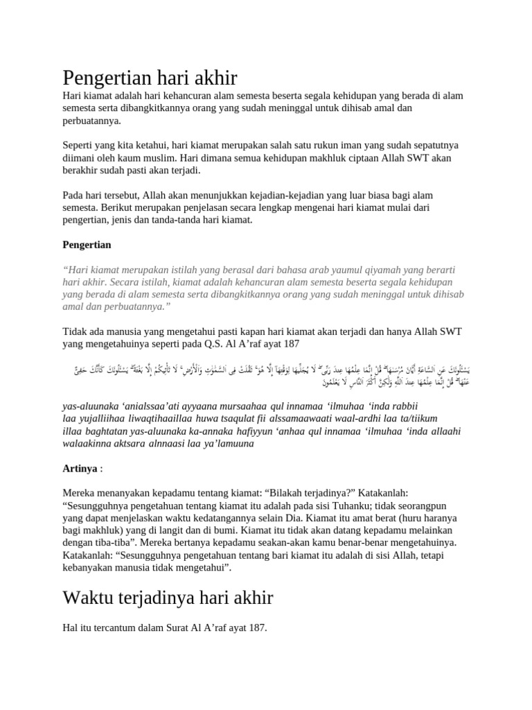 Pengertian Hari Akhir | PDF