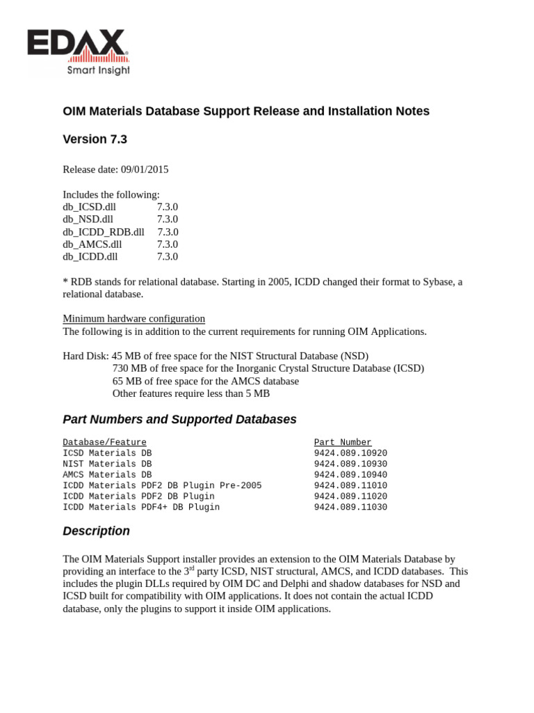 Materials DB Release Notes | PDF