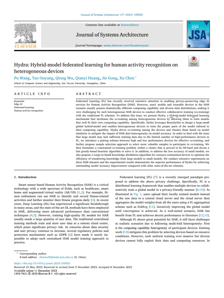 Hydra Hybrid-Model Federated Learning For Human Activity Recognition On ...