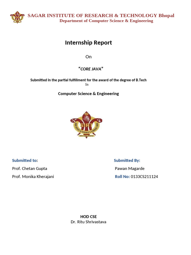 Core Java Internship Report | PDF
