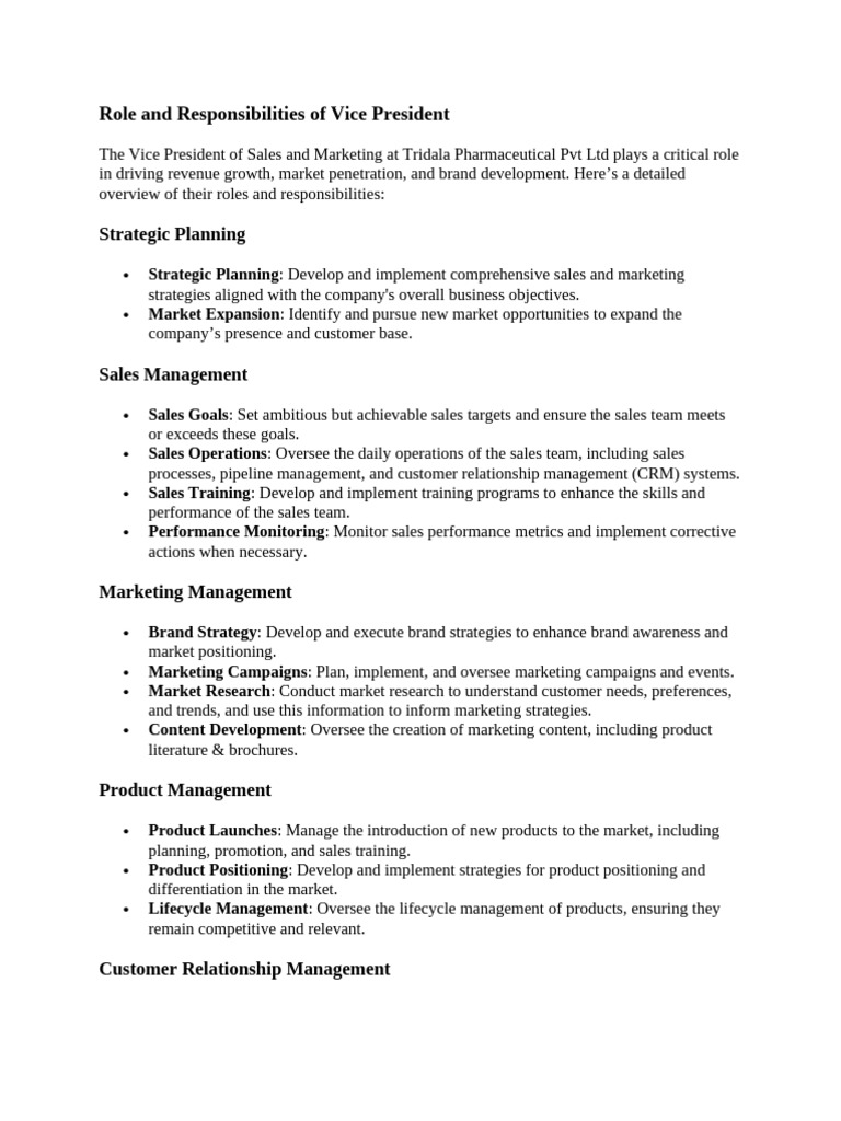 Role and Responsibilities of Vice President | PDF
