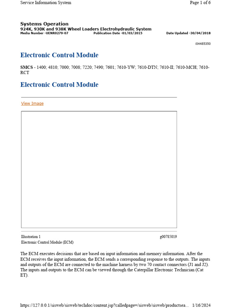 Electronic Control Module: 924K, 930K and 938K Wheel Loaders ...