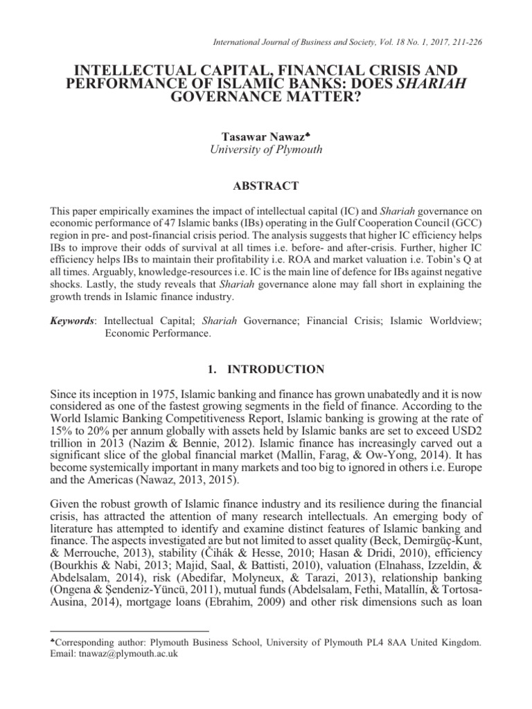 Intellectual Capital, Financial Crisis and Performance of Islamic Banks ...