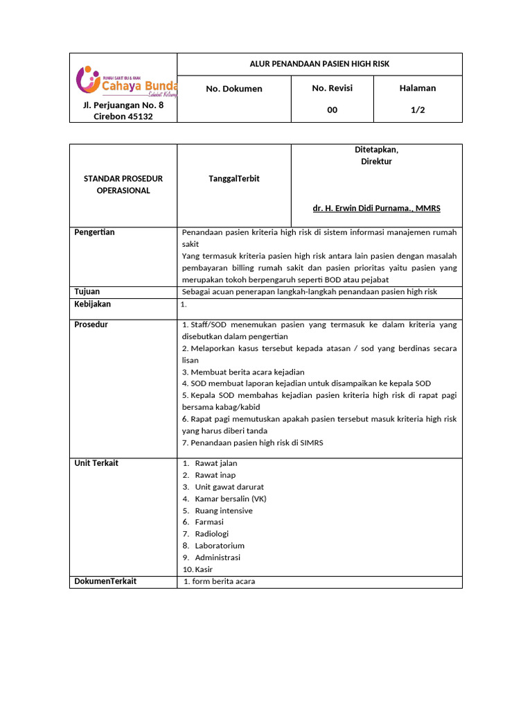 Alur Pasien High Risk | PDF