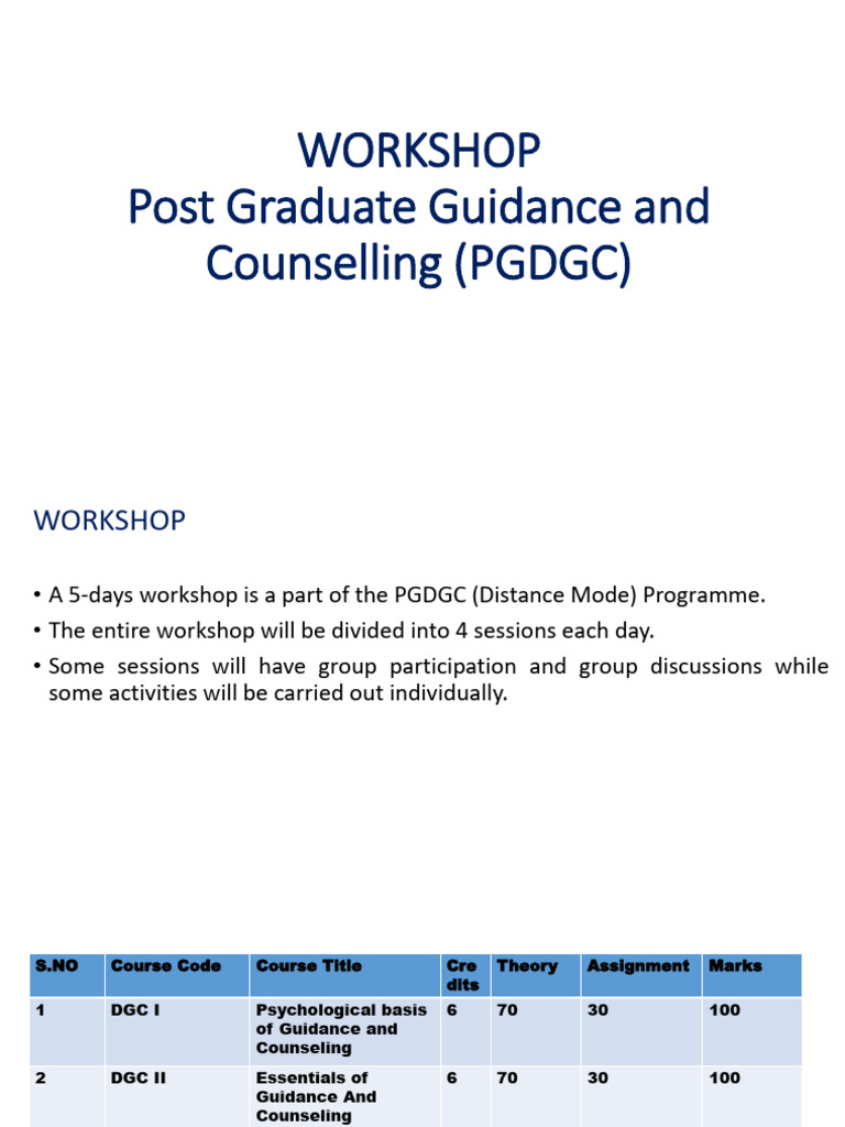 PGDGC Workshop: Guidance & Counseling | PDF | Psychological Testing ...