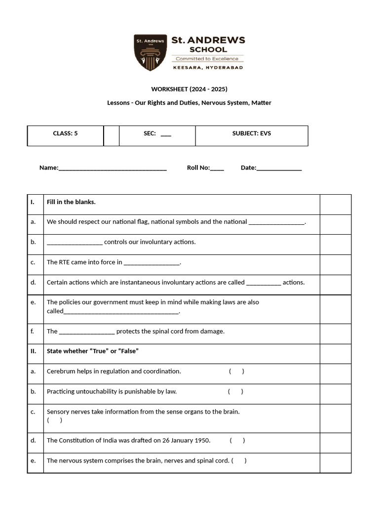 Class 5 Evs Worksheet 20 08 24 Pdf