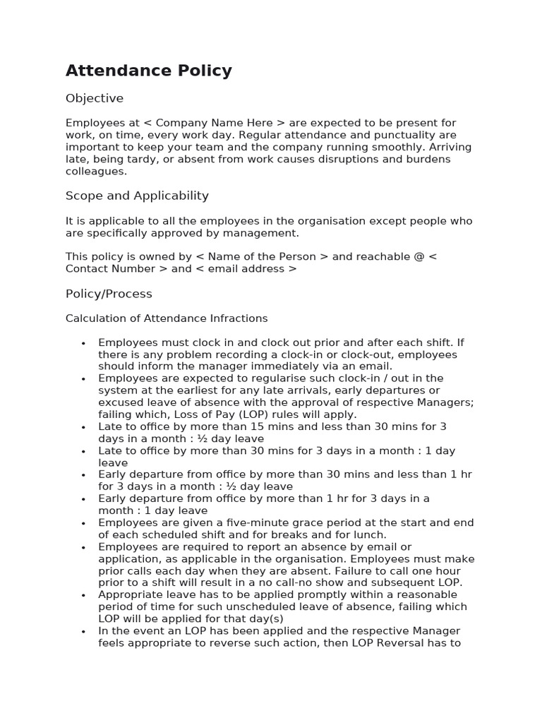 Employee Attendance Policy Guidelines | PDF | Labor | Career & Growth