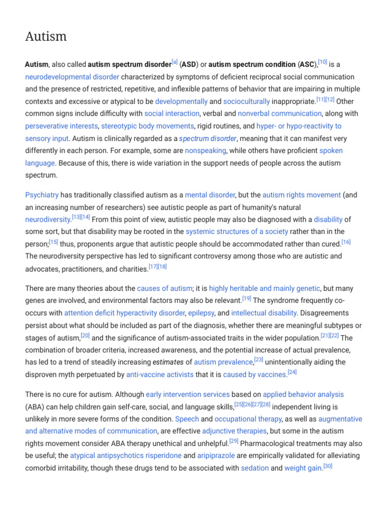 Autism - Wikipedia | PDF
