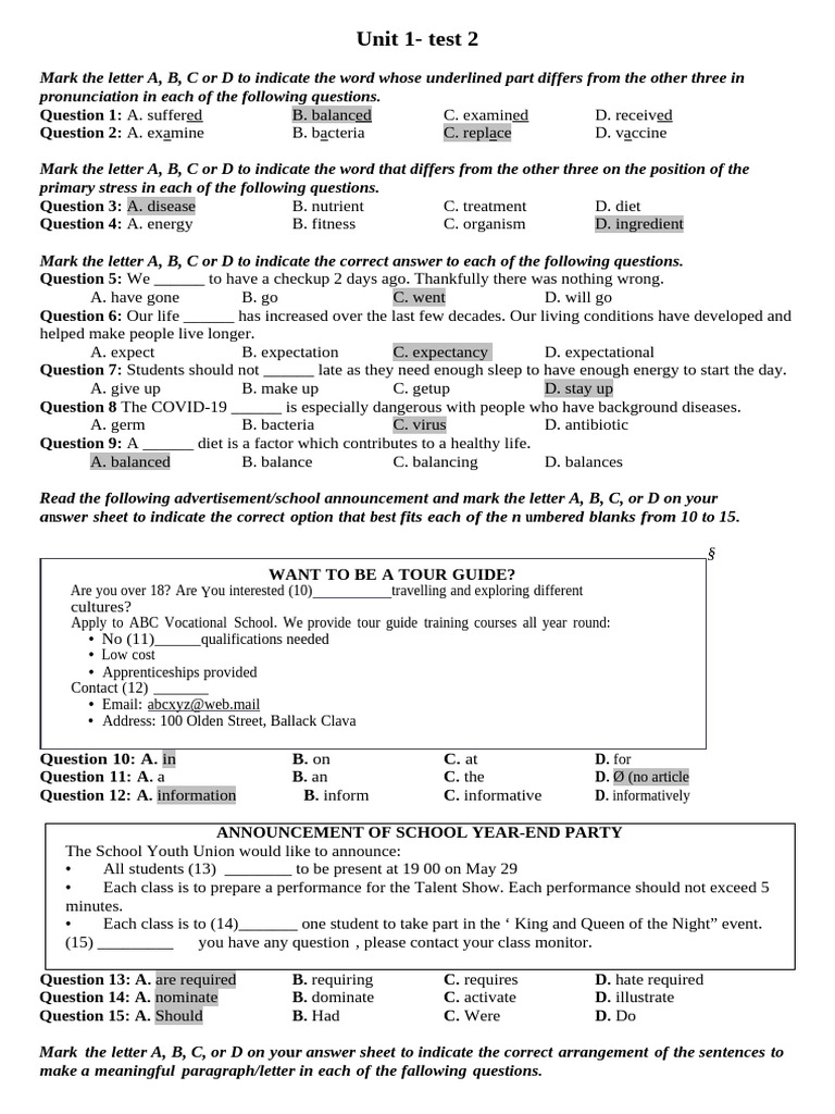 Unit 1 - Test 2 - Form 2025 | PDF