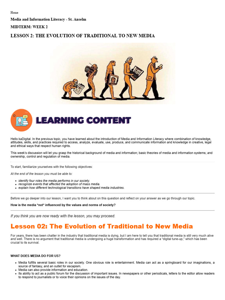 Lesson 02: The Evolution of Traditional To New Media | PDF