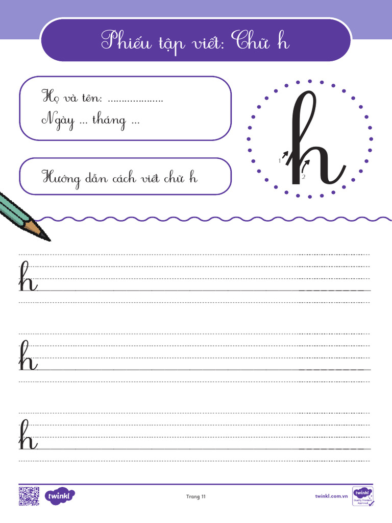 h h h h h: Phiếu tập viết: Chữ h | PDF
