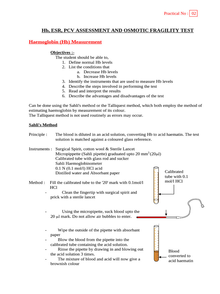 C HB, PCV, Esr, Osmotic Fragility | PDF