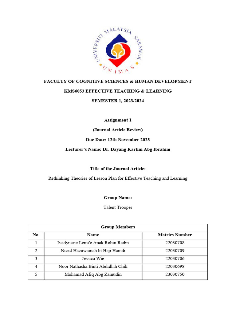 Assignment 1 Journal Article Review | PDF