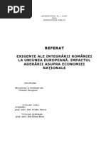 Exigente Ale Integrarii Romaniei La Uniunea Europeana - Impactul Aderarii Asupra Economiei Nationale