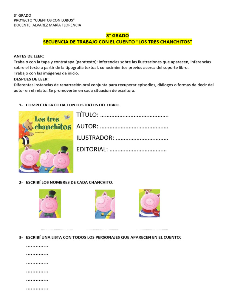 Secuencia Prácticas Del Lenguaje 3° LOS TRES CHANCHITOS | PDF