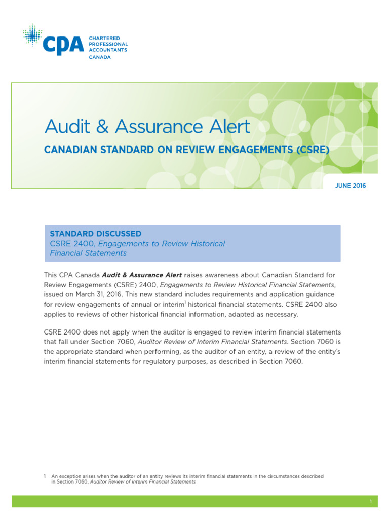 CSRE 2400 Review Engagement Overview | PDF | Financial Statement | Audit