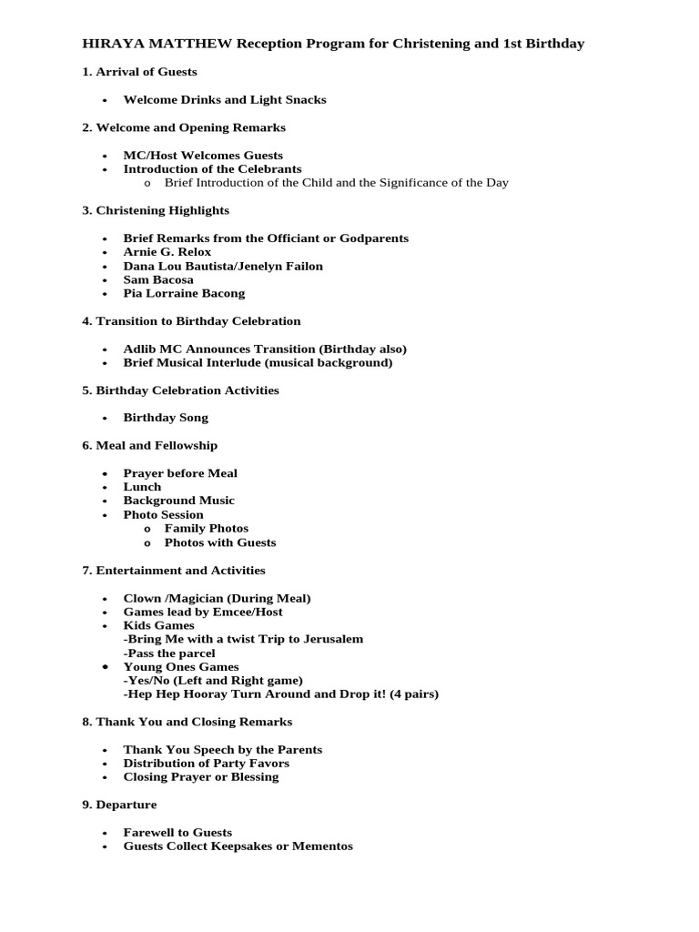 Christening and 1st Birthday Program Guide | PDF | Language Arts ...