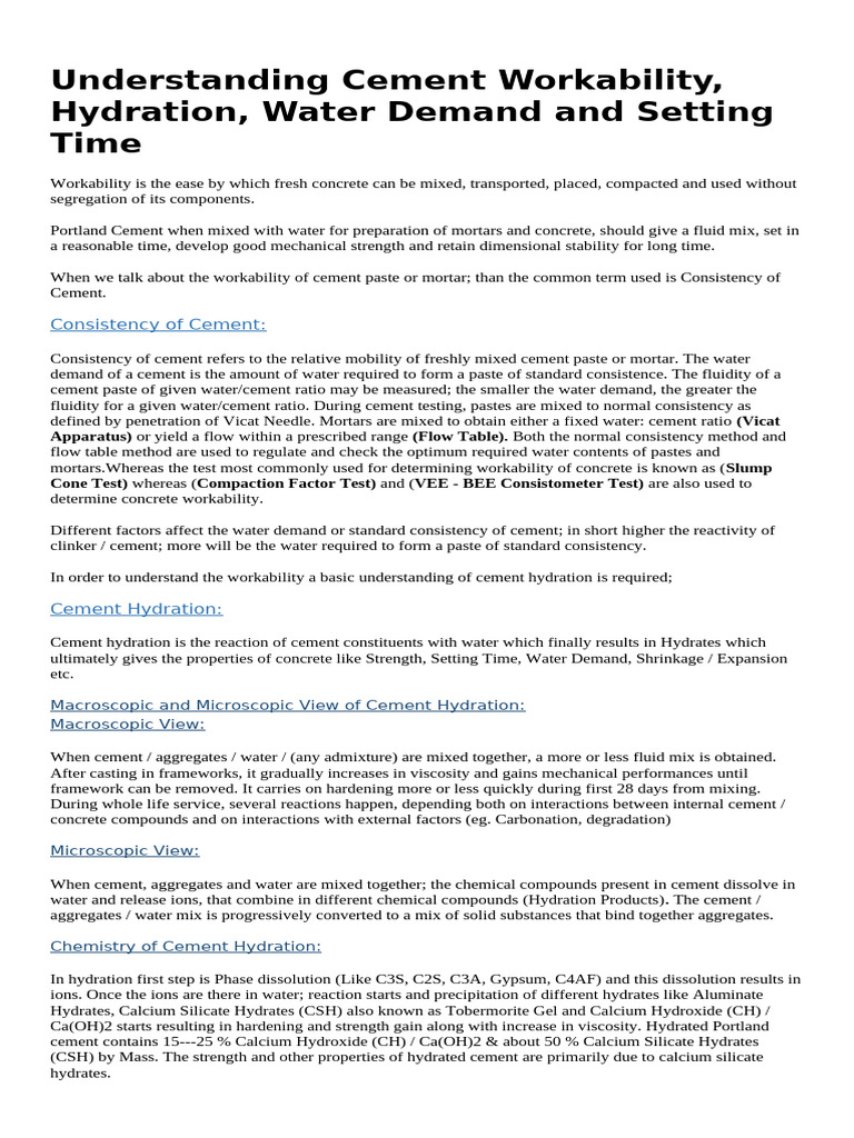 Cement Workability | PDF