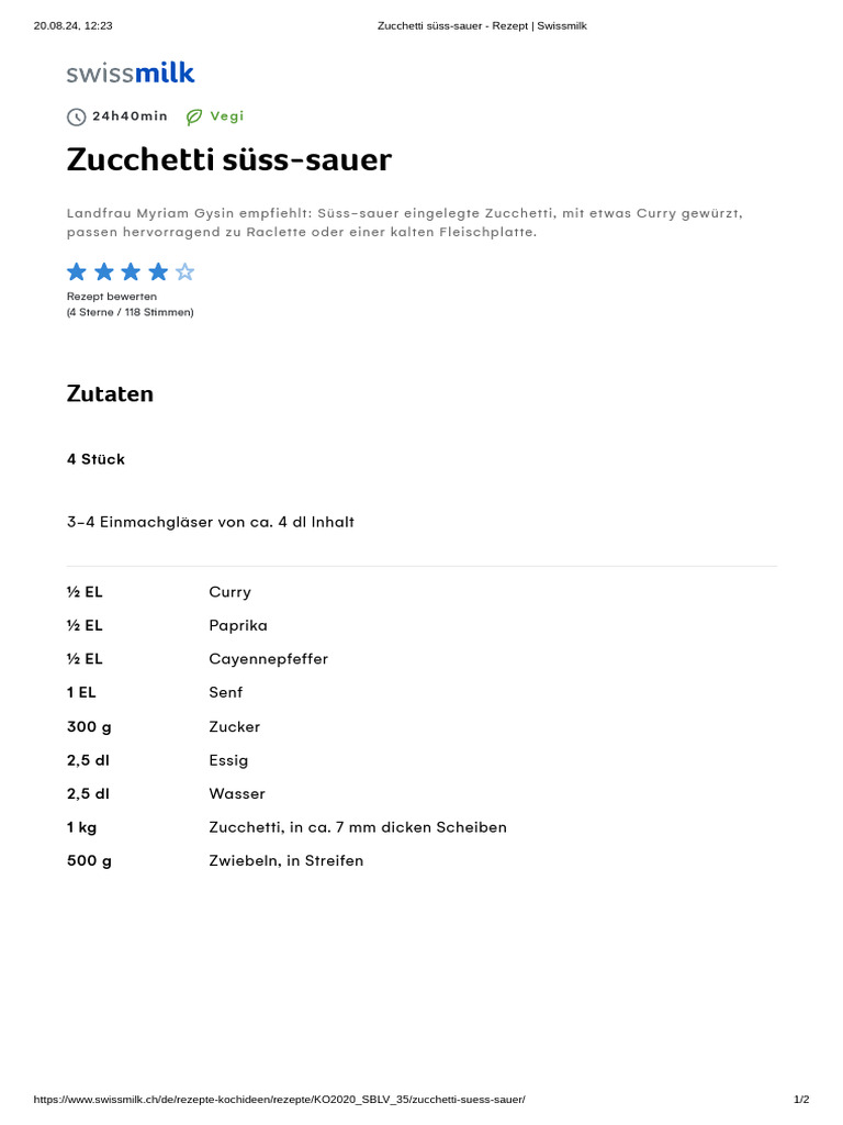 Zucchetti Süss-Sauer - Rezept - Swissmilk | PDF