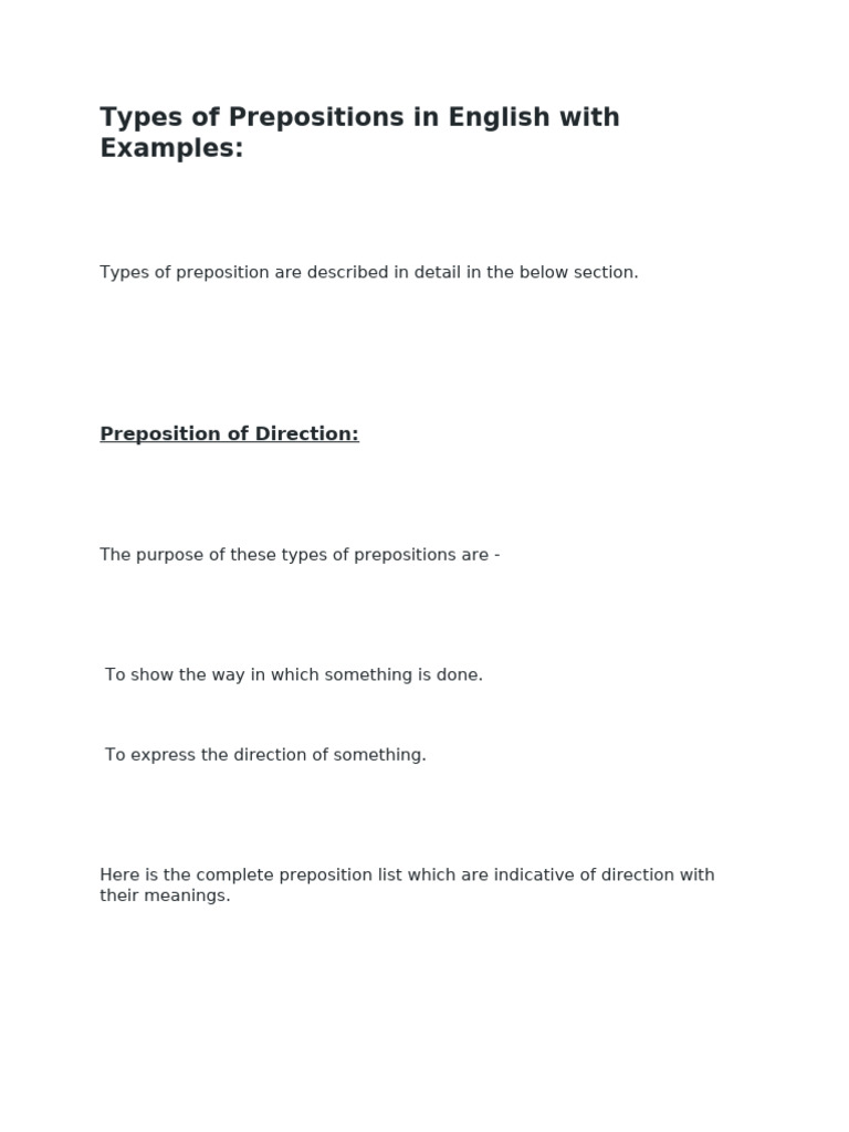 Types Of Prepositions In English With Examples Pdf