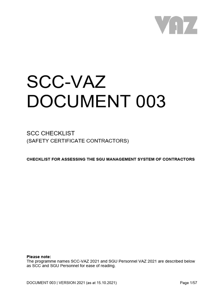 ZM03 - Dok 003 Checkliste SCC - Rev211015 ENGGB | PDF
