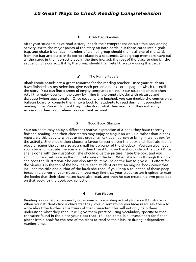 10 Great Ways To Check Reading Comprehension | PDF