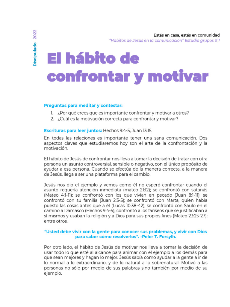 Estudio 1 El Hábito de Confrontar y Motivar | PDF | Evangelio de Mateo ...