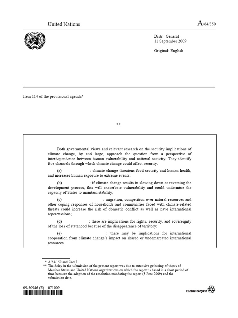 Climate change and its possible security implications pdf